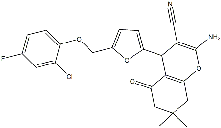 2-amino-4-{5-[(2-chloro-4-fluorophenoxy)methyl]-2-furyl}-7,7-dimethyl-5-oxo-5,6,7,8-tetrahydro-4H-chromene-3-carbonitrile,445033-05-6,结构式