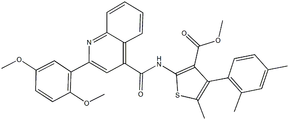 methyl 2-({[2-(2,5-dimethoxyphenyl)-4-quinolinyl]carbonyl}amino)-4-(2,4-dimethylphenyl)-5-methyl-3-thiophenecarboxylate,445033-18-1,结构式