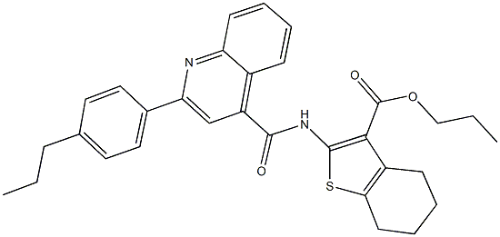 propyl 2-({[2-(4-propylphenyl)-4-quinolinyl]carbonyl}amino)-4,5,6,7-tetrahydro-1-benzothiophene-3-carboxylate,445033-19-2,结构式