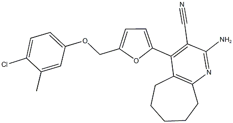2-amino-4-{5-[(4-chloro-3-methylphenoxy)methyl]-2-furyl}-6,7,8,9-tetrahydro-5H-cyclohepta[b]pyridine-3-carbonitrile 化学構造式