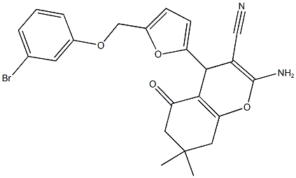 2-amino-4-{5-[(3-bromophenoxy)methyl]-2-furyl}-7,7-dimethyl-5-oxo-5,6,7,8-tetrahydro-4H-chromene-3-carbonitrile,445033-22-7,结构式