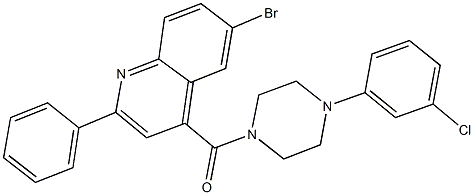 6-bromo-4-{[4-(3-chlorophenyl)-1-piperazinyl]carbonyl}-2-phenylquinoline Struktur