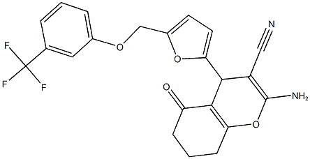 2-amino-5-oxo-4-(5-{[3-(trifluoromethyl)phenoxy]methyl}-2-furyl)-5,6,7,8-tetrahydro-4H-chromene-3-carbonitrile 结构式