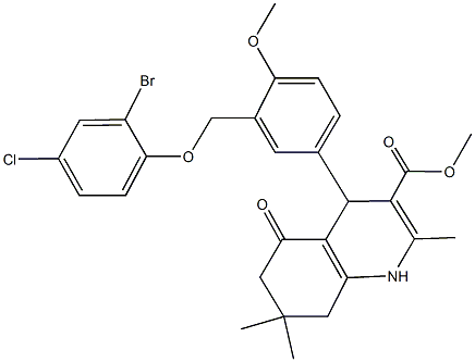 methyl 4-{3-[(2-bromo-4-chlorophenoxy)methyl]-4-methoxyphenyl}-2,7,7-trimethyl-5-oxo-1,4,5,6,7,8-hexahydro-3-quinolinecarboxylate Struktur