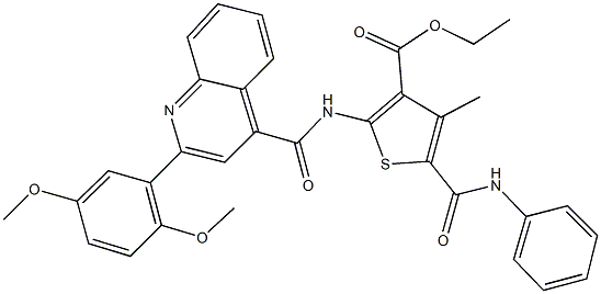 ethyl 5-(anilinocarbonyl)-2-({[2-(2,5-dimethoxyphenyl)-4-quinolinyl]carbonyl}amino)-4-methyl-3-thiophenecarboxylate Structure