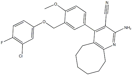 2-amino-4-{3-[(3-chloro-4-fluorophenoxy)methyl]-4-methoxyphenyl}-5,6,7,8,9,10-hexahydrocycloocta[b]pyridine-3-carbonitrile Structure