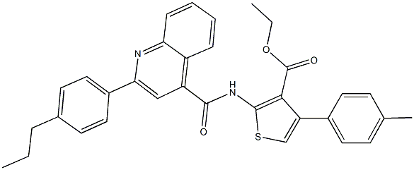 ethyl 4-(4-methylphenyl)-2-({[2-(4-propylphenyl)-4-quinolinyl]carbonyl}amino)-3-thiophenecarboxylate Structure