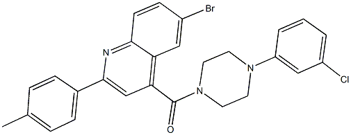 6-bromo-4-{[4-(3-chlorophenyl)-1-piperazinyl]carbonyl}-2-(4-methylphenyl)quinoline,445034-25-3,结构式