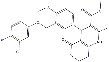 methyl 4-{3-[(3-chloro-4-fluorophenoxy)methyl]-4-methoxyphenyl}-2-methyl-5-oxo-1,4,5,6,7,8-hexahydro-3-quinolinecarboxylate Struktur