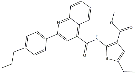 methyl 5-ethyl-2-({[2-(4-propylphenyl)-4-quinolinyl]carbonyl}amino)-3-thiophenecarboxylate Struktur