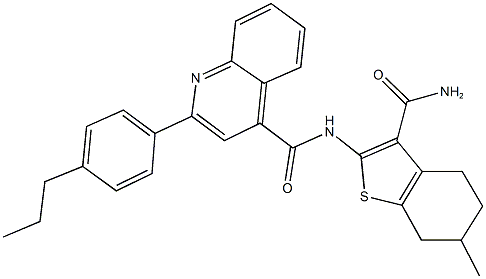 N-[3-(aminocarbonyl)-6-methyl-4,5,6,7-tetrahydro-1-benzothien-2-yl]-2-(4-propylphenyl)-4-quinolinecarboxamide Structure