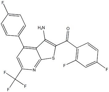 [3-amino-4-(4-fluorophenyl)-6-(trifluoromethyl)thieno[2,3-b]pyridin-2-yl](2,4-difluorophenyl)methanone Struktur
