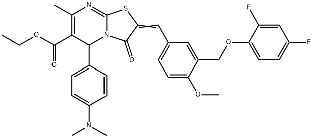 ethyl 2-{3-[(2,4-difluorophenoxy)methyl]-4-methoxybenzylidene}-5-[4-(dimethylamino)phenyl]-7-methyl-3-oxo-2,3-dihydro-5H-[1,3]thiazolo[3,2-a]pyrimidine-6-carboxylate Struktur