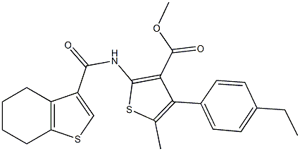 methyl 4-(4-ethylphenyl)-5-methyl-2-[(4,5,6,7-tetrahydro-1-benzothien-3-ylcarbonyl)amino]-3-thiophenecarboxylate 化学構造式