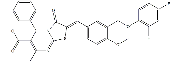 methyl 2-{3-[(2,4-difluorophenoxy)methyl]-4-methoxybenzylidene}-7-methyl-3-oxo-5-phenyl-2,3-dihydro-5H-[1,3]thiazolo[3,2-a]pyrimidine-6-carboxylate Struktur