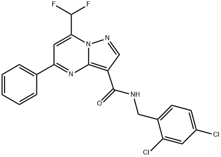 N-(2,4-dichlorobenzyl)-7-(difluoromethyl)-5-phenylpyrazolo[1,5-a]pyrimidine-3-carboxamide Struktur