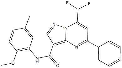 7-(difluoromethyl)-N-(2-methoxy-5-methylphenyl)-5-phenylpyrazolo[1,5-a]pyrimidine-3-carboxamide Struktur