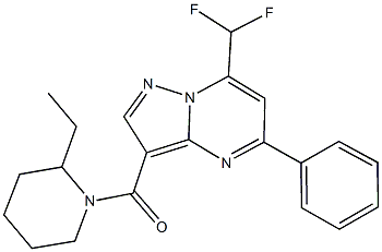 7-(difluoromethyl)-3-[(2-ethyl-1-piperidinyl)carbonyl]-5-phenylpyrazolo[1,5-a]pyrimidine,445036-82-8,结构式