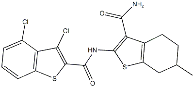 N-[3-(aminocarbonyl)-6-methyl-4,5,6,7-tetrahydro-1-benzothien-2-yl]-3,4-dichloro-1-benzothiophene-2-carboxamide,445037-19-4,结构式