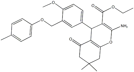 ethyl 2-amino-4-{4-methoxy-3-[(4-methylphenoxy)methyl]phenyl}-7,7-dimethyl-5-oxo-5,6,7,8-tetrahydro-4H-chromene-3-carboxylate,445037-42-3,结构式