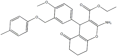 ethyl 2-amino-4-{4-methoxy-3-[(4-methylphenoxy)methyl]phenyl}-5-oxo-5,6,7,8-tetrahydro-4H-chromene-3-carboxylate 结构式