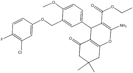 ethyl 2-amino-4-{3-[(3-chloro-4-fluorophenoxy)methyl]-4-methoxyphenyl}-7,7-dimethyl-5-oxo-5,6,7,8-tetrahydro-4H-chromene-3-carboxylate Struktur