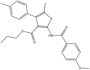 propyl 2-[(4-methoxybenzoyl)amino]-5-methyl-4-(4-methylphenyl)-3-thiophenecarboxylate 结构式