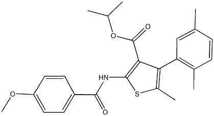 isopropyl 4-(2,5-dimethylphenyl)-2-[(4-methoxybenzoyl)amino]-5-methyl-3-thiophenecarboxylate 结构式