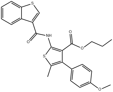 propyl 2-[(1-benzothien-3-ylcarbonyl)amino]-4-(4-methoxyphenyl)-5-methyl-3-thiophenecarboxylate,445038-11-9,结构式