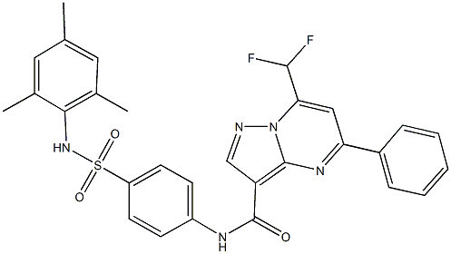 7-(difluoromethyl)-N-{4-[(mesitylamino)sulfonyl]phenyl}-5-phenylpyrazolo[1,5-a]pyrimidine-3-carboxamide 化学構造式