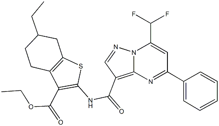 ethyl 2-({[7-(difluoromethyl)-5-phenylpyrazolo[1,5-a]pyrimidin-3-yl]carbonyl}amino)-6-ethyl-4,5,6,7-tetrahydro-1-benzothiophene-3-carboxylate,445039-32-7,结构式