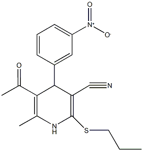 5-acetyl-4-{3-nitrophenyl}-6-methyl-2-(propylsulfanyl)-1,4-dihydropyridine-3-carbonitrile 结构式