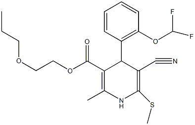 2-propoxyethyl 5-cyano-4-[2-(difluoromethoxy)phenyl]-2-methyl-6-(methylsulfanyl)-1,4-dihydro-3-pyridinecarboxylate 化学構造式