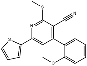 4-(2-methoxyphenyl)-2-(methylsulfanyl)-6-(2-thienyl)nicotinonitrile 化学構造式