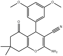 2-amino-4-(3,5-dimethoxyphenyl)-7,7-dimethyl-5-oxo-5,6,7,8-tetrahydro-4H-chromene-3-carbonitrile Struktur