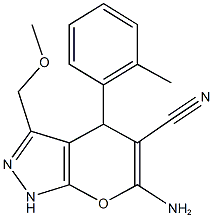 6-amino-3-(methoxymethyl)-4-(2-methylphenyl)-1,4-dihydropyrano[2,3-c]pyrazole-5-carbonitrile Structure