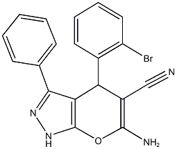 6-amino-4-(2-bromophenyl)-3-phenyl-1,4-dihydropyrano[2,3-c]pyrazole-5-carbonitrile Structure