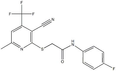 2-{[3-cyano-6-methyl-4-(trifluoromethyl)-2-pyridinyl]sulfanyl}-N-(4-fluorophenyl)acetamide,445222-40-2,结构式