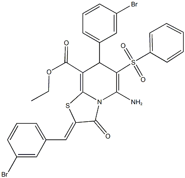 ethyl 5-amino-2-(3-bromobenzylidene)-7-(3-bromophenyl)-3-oxo-6-(phenylsulfonyl)-2,3-dihydro-7H-[1,3]thiazolo[3,2-a]pyridine-8-carboxylate Struktur