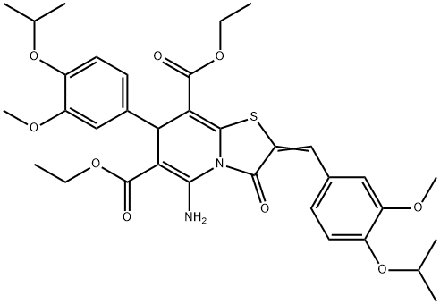 diethyl 5-amino-2-(4-isopropoxy-3-methoxybenzylidene)-7-(4-isopropoxy-3-methoxyphenyl)-3-oxo-2,3-dihydro-7H-[1,3]thiazolo[3,2-a]pyridine-6,8-dicarboxylate,445222-52-6,结构式