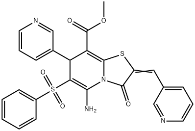 methyl 5-amino-3-oxo-6-(phenylsulfonyl)-7-(3-pyridinyl)-2-(3-pyridinylmethylene)-2,3-dihydro-7H-[1,3]thiazolo[3,2-a]pyridine-8-carboxylate Struktur