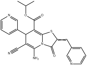isopropyl 5-amino-6-cyano-3-oxo-7-(3-pyridinyl)-2-(3-pyridinylmethylene)-2,3-dihydro-7H-[1,3]thiazolo[3,2-a]pyridine-8-carboxylate Struktur