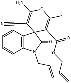 allyl 1'-allyl-6-amino-5-cyano-1',3'-dihydro-2-methyl-2'-oxospiro[4H-pyran-4,3'-(2'H)-indole]-3-carboxylate 化学構造式
