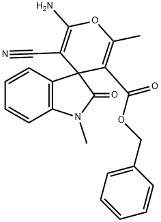 benzyl 6-amino-5-cyano-1',3'-dihydro-1',2-dimethyl-2'-oxospiro[4H-pyran-4,3'-(2'H)-indole]-3-carboxylate Struktur