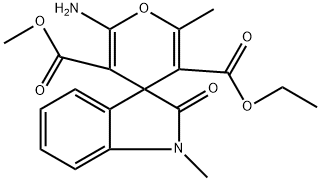 5-ethyl 3-methyl 2-amino-1',3'-dihydro-1',6-dimethyl-2'-oxospiro(4H-pyran-4,3'-(2'H)-indole]-3,5-dicarboxylate 化学構造式
