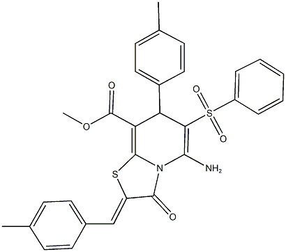 methyl 5-amino-2-(4-methylbenzylidene)-7-(4-methylphenyl)-3-oxo-6-(phenylsulfonyl)-2,3-dihydro-7H-[1,3]thiazolo[3,2-a]pyridine-8-carboxylate 化学構造式