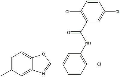 2,5-dichloro-N-[2-chloro-5-(5-methyl-1,3-benzoxazol-2-yl)phenyl]benzamide Struktur