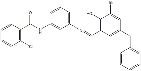 N-{3-[(5-benzyl-3-bromo-2-hydroxybenzylidene)amino]phenyl}-2-chlorobenzamide Struktur