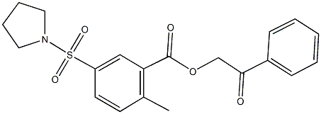 2-oxo-2-phenylethyl 2-methyl-5-(1-pyrrolidinylsulfonyl)benzoate Struktur