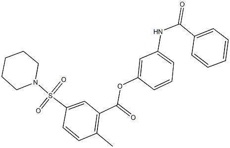 3-(benzoylamino)phenyl 2-methyl-5-(1-piperidinylsulfonyl)benzoate Structure